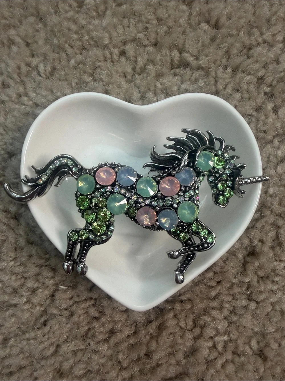 Rhinestone Unicorn Brooch in Green, Pastel Pink & Blue